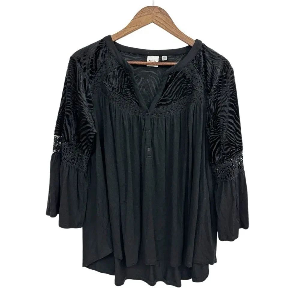 Rafaella Weekend Burnout Velvet Henley Black Size Large